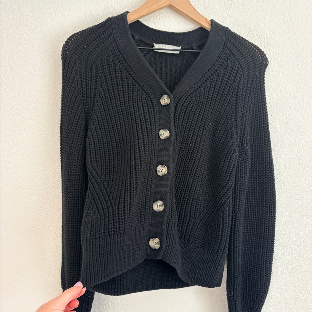 Everlane Chunky Knit Black Cardigan Sweater - Picture 9 of 10